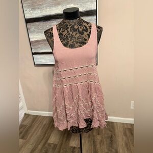 Intimately Free People Pink Polka Dot Lace Trim Ruffle Tank Top XS